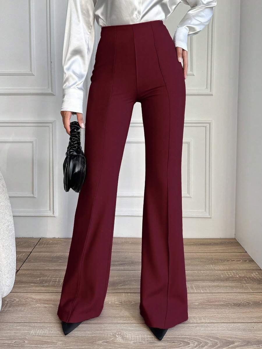 EURMUSE Women's Casual Solid High Waist Wide Leg Pants - Purple - View 1