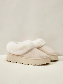 Cuccoo 女式米色新款保暖保暖内衬雪地靴，厚底一脚蹬，秋冬