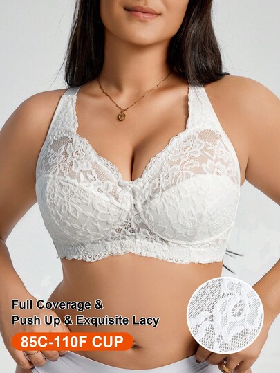 Snug Zone Plus Size Elegant Solid Color Lace Patchwork Wireless Bra, Lift