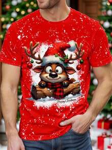 Manfinity Homme Camiseta masculina plus size com estampa de rena natalina, camiseta de Natal, adequada para reuniões familiares, presentes para amigos