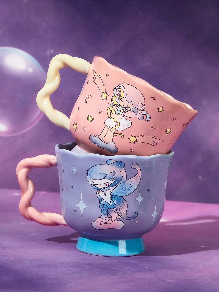 Pop Mart Azura X SHEIN 1pc Ceramic Mug With Cartoon Pattern, Heat-Resistant, Dishwasher Friendly, For Milk, Juice, Coffee, Tea - Multicolor - View 1