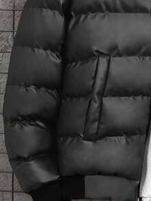 EURMUSE Men's Solid Color Long Sleeve Zipper Collar Patchwork Faux Fur Hooded Casual Winter Jacket - Dark Grey - View 5