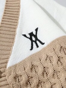 Manfinity Hypemode Áo khoác cardigan dệt kim đơn hàng ngày tay dài màu tương phản dành cho nam, mùa thu/đông - Màu be - Xem 4