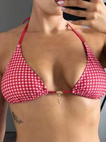 Bethéva Conjunto de bikini sexy con tirantes finos y estampado a cuadros para mujer, estilo Springbreak, para verano.