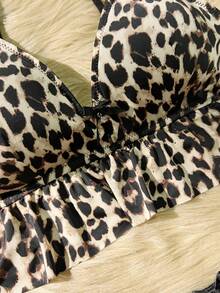 SHEIN 2pcs Women Leopard Print Ruffle Trim Lingerie Set ClassicAnimalPrint - Multicolor - View 5