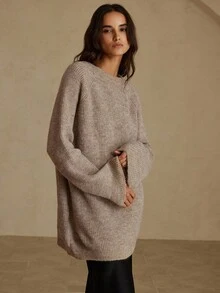 Aveloria Rosie 秋冬圆领长款针织开衫（配腰带） - 卡其色 - 查看 7