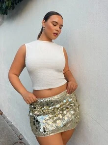 Nezia Cruz Váy mini lấp lánh cho nữ, dự tiệc cho nữ, họa tiết gợi cảm, sequin tương phản, dây kéo mini vừa vặn, eo thả, hoa vàng, váy trơn cho nữ, mùa xuân/hè, trang phục dự tiệc/hộp đêm - Vàng - Xem 5