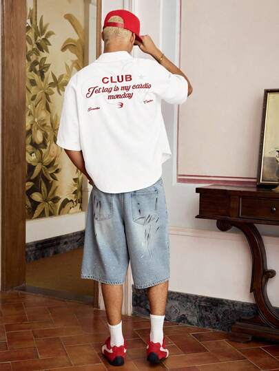 SWAVVY 男士梭织休闲宽松条纹短袖衬衫