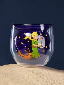 LE PETIT PRINCE X SHEIN 1 chiếc cốc thủy tinh borosilicate cao 11,6oz/330ml, hình mặt trăng và ngôi sao, hình hoàng tử nhỏ dễ thương và thân hình hành tinh, hình lập thể 3D, chịu nhiệt, thích hợp đựng sữa, nước trái cây, cà phê, v.v. - Màu xanh lam - Xem 2