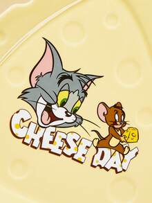 TOM & JERRY X SHEIN 可爱的猫和老鼠图案奶酪形餐盘，适合盛放蛋糕、水果、汉堡、三明治等食物，可微波炉加热 - 黃色 - 查看 6