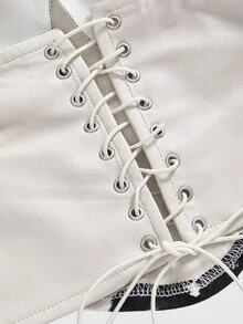 ROMWE Hippie Vintage Western Animal Print Patchwork PU Tube Top For Women - Apricot - View 4