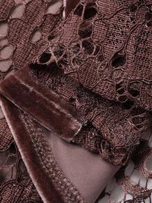 DAZY ثوب نوم طويل للنساء من المخمل والدانتيل، أنيق للخريف/الشتاء - قهوة بني - مشاهدة 8