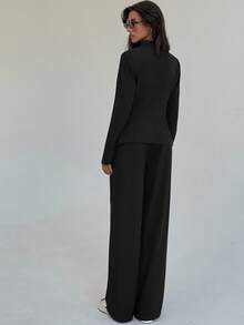 Aloruh Bộ đồ công sở thời trang nữ, áo khoác và quần thu đông dành cho nữ - màu đen - Xem 2