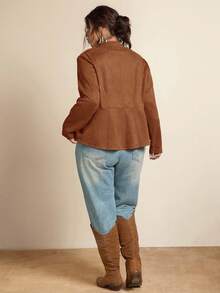 Freevana 大码女式纯色双排扣休闲时尚外套，秋季棕色西装外套，女士秋季棕色夹克，大码棕色女式/冬季 - 咖啡棕 - 查看 2