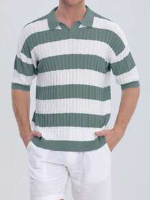 Claim Dot Men Striped Short Sleeve Knitted Polo Shirt For Spring And Summer - Multicolor - View 6