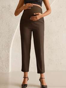 MaterniWear Pantaloni de maternitate cu talie reglabilă, culoare uni - Maro - Vizualizare 4