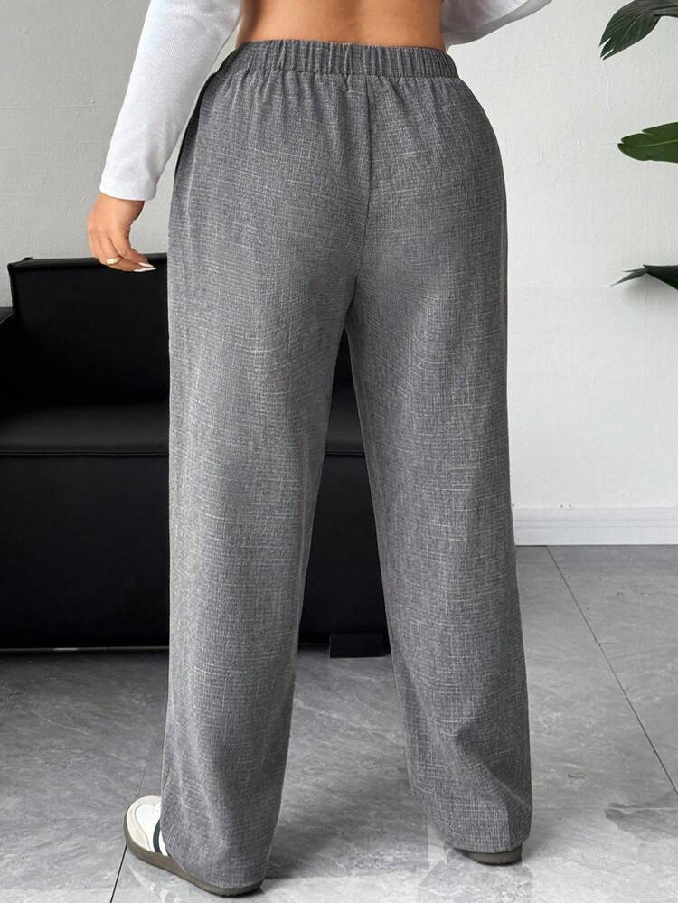 Dazy Plus Plus Size Women Casual Straight Leg Pants With Drawstring Waist, Versatile For Commuting, All Seasons