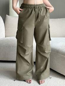 Dazy Plus Pantalon cargo avec poches latérales et taille élastique, style mode streetwear, pantalon décontracté long, grandes tailles femmes, toutes saisons