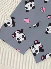 Genkimix Kids 2件套女童熊猫印花休闲舒适长袖上衣和裤子家居服套装