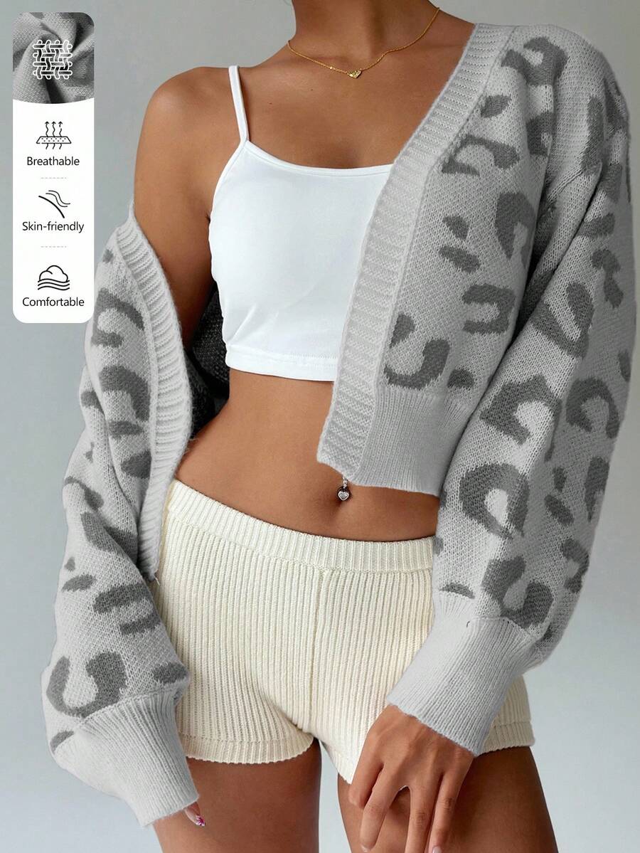 SHEIN Unity Loose Leopard Print Casual Cardigan - Multicolor - View 1