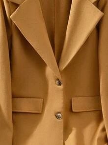 Franclia Áo khoác nữ thời trang thanh lịch màu trơn cài nút - màu nâu - Xem 5