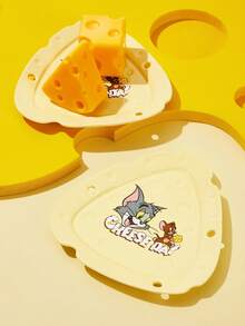 TOM & JERRY X SHEIN 可爱的猫和老鼠图案奶酪形餐盘，适合盛放蛋糕、水果、汉堡、三明治等食物，可微波炉加热 - 黃色 - 查看 2