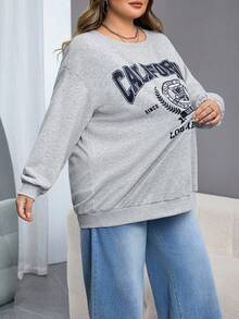 SHEIN CURVE+ Felpa ampia e casual con grafica di New York, girocollo, manica lunga, per donna, adatta per autunno/inverno, taglie comode