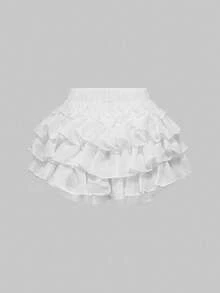 ROMWE Kawaii Quần short xếp nếp nhiều lớp màu trơn ngọt ngào dành cho nữ, mùa hè - trắng - Xem 2