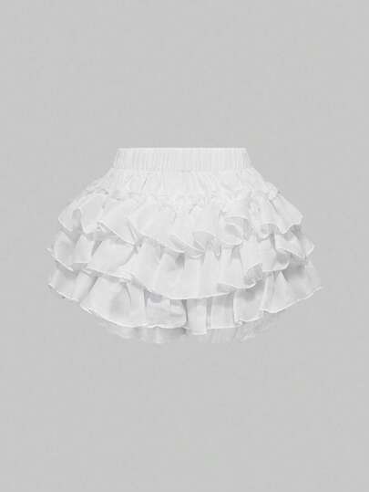 Kawaii Short à volants superposés de couleur unie douce pour femmes, été