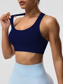 Seamluxe SHEIN Sport 女式纯色无袖短款瑜伽工字背心 - 藏蓝色 - 查看 5