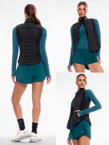Chill Flex Soft Warm Chill Seamless Stretchy Reflective Down-Proof Slim-Fit Puffer Vest Autumn Winter Outdoor Daily Casual - Black - View 9