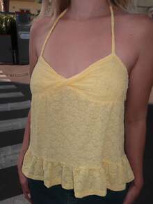 Turnttoni Women's Solid Color Halter-Neck Tank Top, Fashionable For Summer - Yellow - View 3
