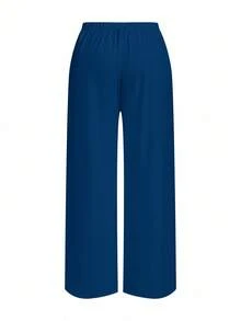 Glamance Whitebread 2pcs/Set Plus Size Women Loose Round Neck T-Shirt And Straight Leg Pants, Autumn Blouse And Pants Set Matching Women Sets Blue And White Outfit Women Blue 2 Pieces Set Women Modest Two Pieces Set - Multicolor - View 5