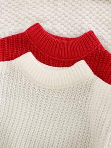 SHEIN Newborn Baby Girl Cute Versatile Solid Color Long Sleeve Sweater, Autumn/Winter - Red - View 4