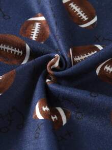 2pcs Toddler Boys' Football All-Over Print Long Sleeve Top And Pants Snug Fit Pajama Set
