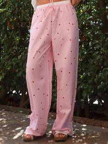 SILVIA DI SANTO 女士系腰心形条纹口袋宽松休闲裤 - 粉色 - 查看 4