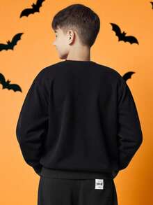 SUMWON 万圣节蜘蛛网图案运动衫长袖套头衫圆领运动衫秋季假日季节休闲家居服男孩怪异主题服装