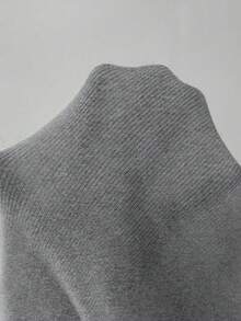 EMERY ROSE Women's Casual Solid Color Ribbed Knit Fitted Long Sleeve Sweater, Autumn/Winter - Dark Grey - View 7