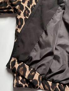 SHEIN Young Girl Leopard Panel Zip Up Hooded Jacket