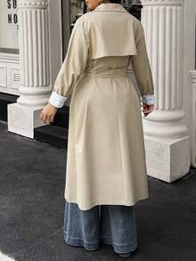 Easura 加大双排扣束带风衣 - 卡其色 - 查看 2