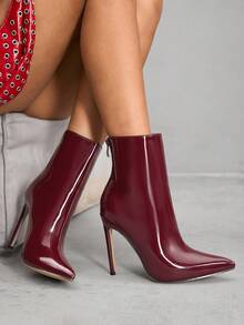 CUCCOO SZL 性感时尚尖头细高跟侧拉链酒红色时尚派对俱乐部装高跟踝靴，适合女士，秋冬 - 酒紅色 - 查看 7
