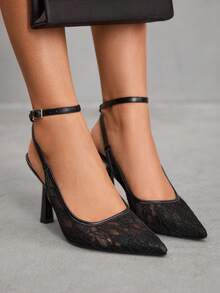 CUCCOO SZL Women's Fashionable Sexy Lace Wedding High Heels For Christmas - Black - View 5