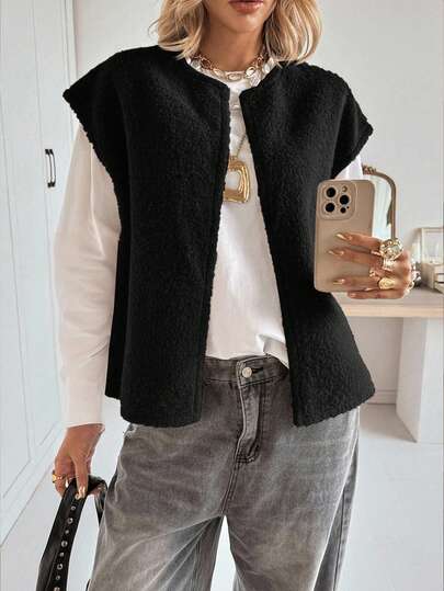 Siren Gaze Lässige, vielseitige Jacke mit breiten Schultern und ärmellos in einfarbig für Herbst/Winter