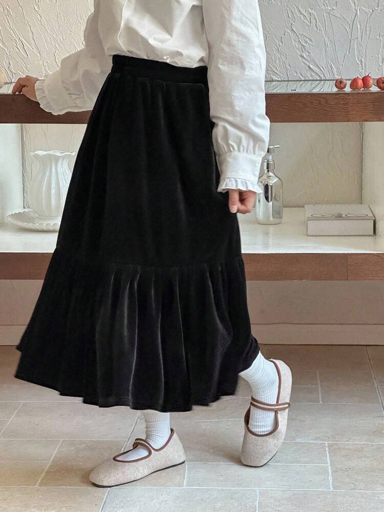 Tween Girls Korean Velvet Skirt
