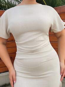 Nezia Cruz Robe d'été décontractée en lin mélangé pour femme, couleur unie jaune beurre, robe élégante et chic, robe de soirée avec nœud, robe de soirée élégante pour femme, robe de soirée pour femme, robe longue pour femme, robe de soirée longue pour femme, robe d'été pour femme, robe de graduation - Nude - Voir 3