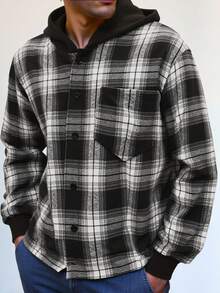 SHEIN Teenager Boys' Plaid Jacket Hoodie Shirt,Contrast Plaid Casual Basic Wear For Winter,Streetwear,Graduation,Back-To-School,Versatile All-Match Fall - Multicolor - View 2