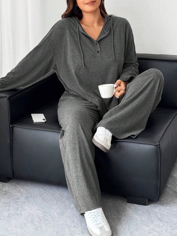 Dazy Plus 2pcs/Set Solid Color Loose Hoodie And Pants Casual Fashion Plus Size Women Outfit Lounge Sets For Women