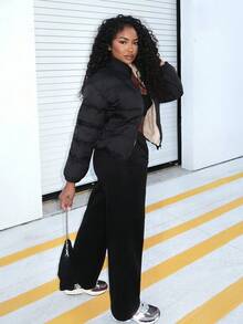 Alexandranx 秋冬双面拉链连帽棉服大衣 - 黑色 - 查看 6