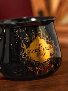 HARRY POTTER X SHEIN 1pc 14oz/400ml Marauder's Map Golden Pattern Ceramic Mug, Heat & Cold Resistant, Suitable For Milk, Juice, Coffee - Black - View 2