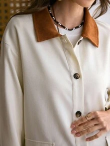 LanaWest LanaWest Women's Western Casual Turndown Collar Contrast Color Barn Jacket